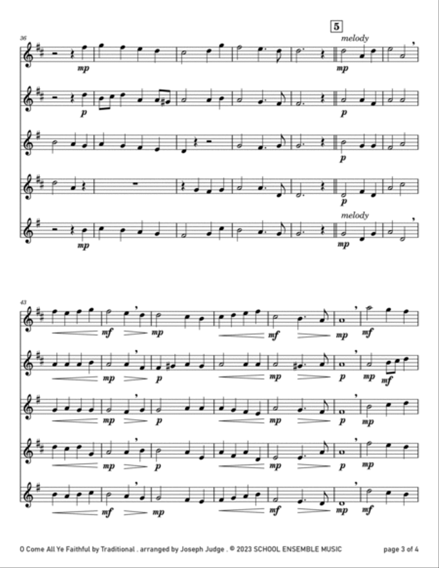O Come All Ye Faithful for Saxophone Quartet in Schools Saxophone Quartet scores gallery preview page 3