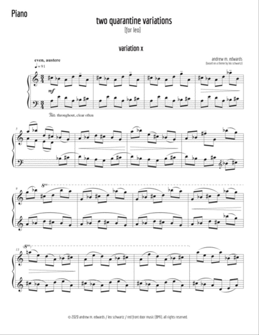 Two Quarantine Variations (on a theme by Leo Schwartz) - x+y Chamber Music scores gallery preview page 2