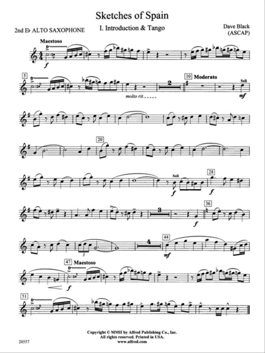 Sketches of Spain: 2nd E-flat Alto Saxophone Concert Band scores gallery preview page 1