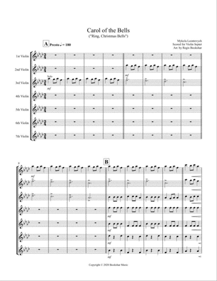 Carol of the Bells (F min) (Violin Septet) Violin scores gallery preview page 1