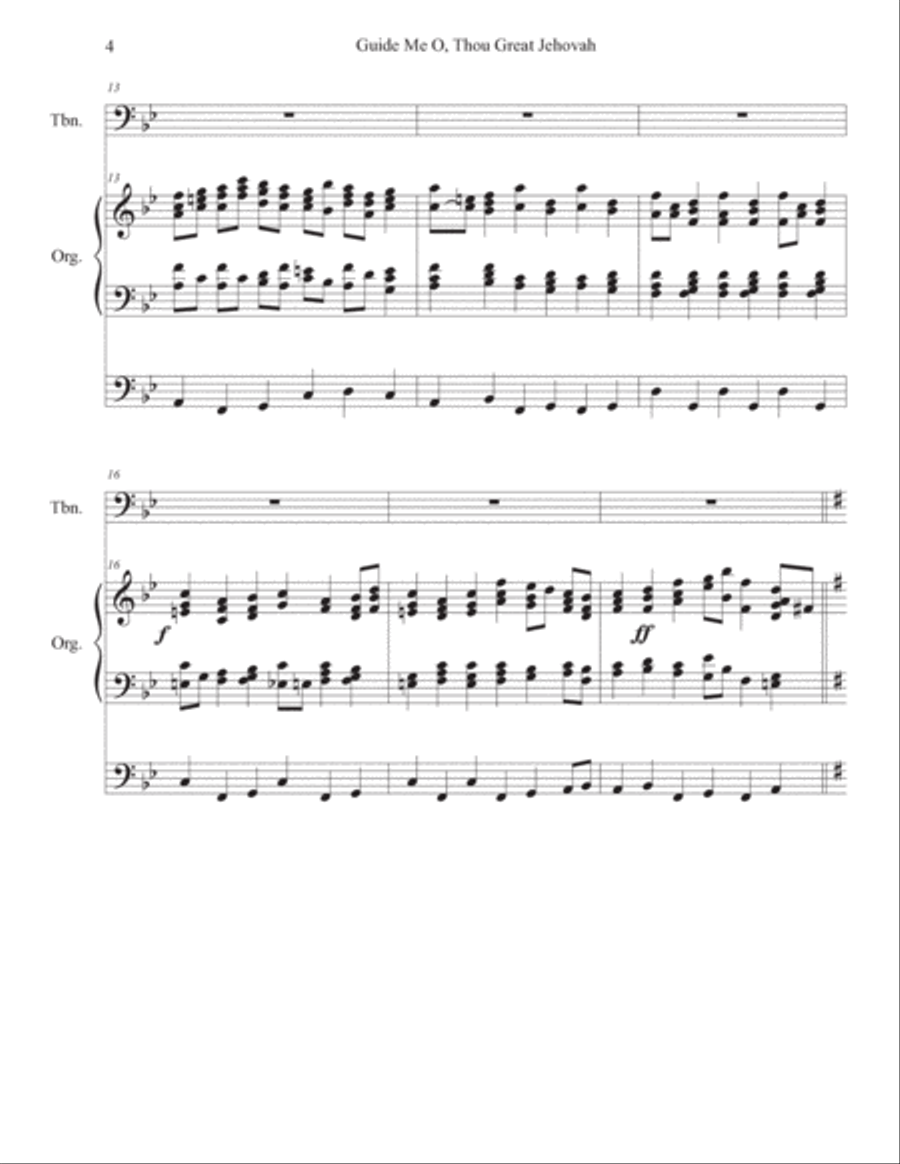 Guide Me O, Thou Great Jehovah ORGAN and Trombone Solo Bass Trombone scores gallery preview page 4