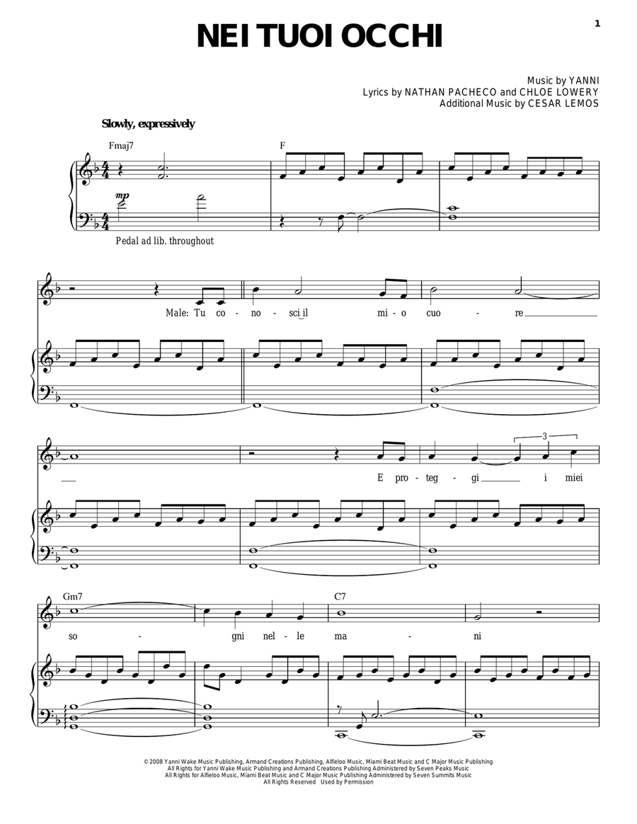 Nei Tuoi Occhi Nei Tuoi Occhi Piano, Vocal, Guitar scores gallery preview page 1