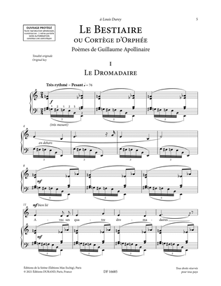 Book cover for Le Bestiaire ou le Cortège d'Orphée (Low Voice)