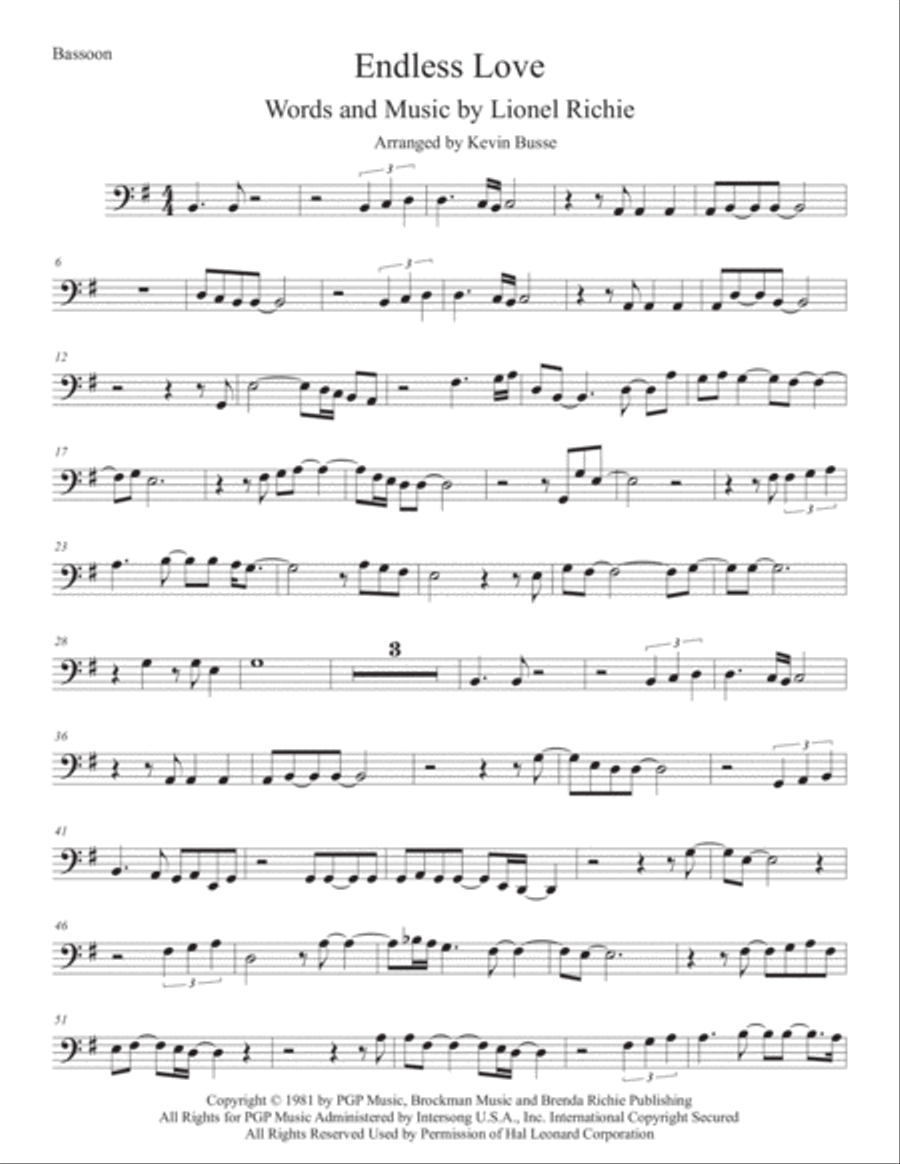 Endless Love Endless Love Bassoon Solo scores gallery preview page 1