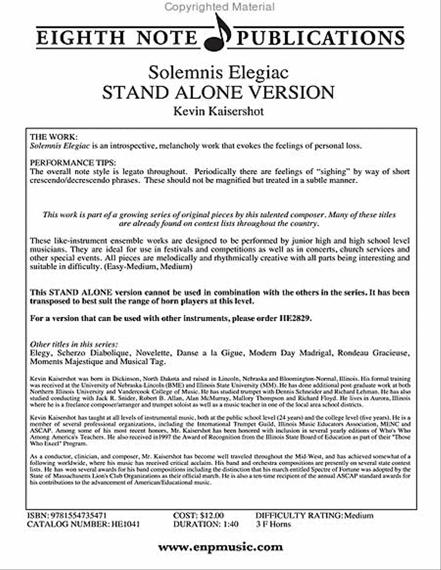 Solemnis Elegiac (stand alone version) Brass Trio scores gallery preview page 2