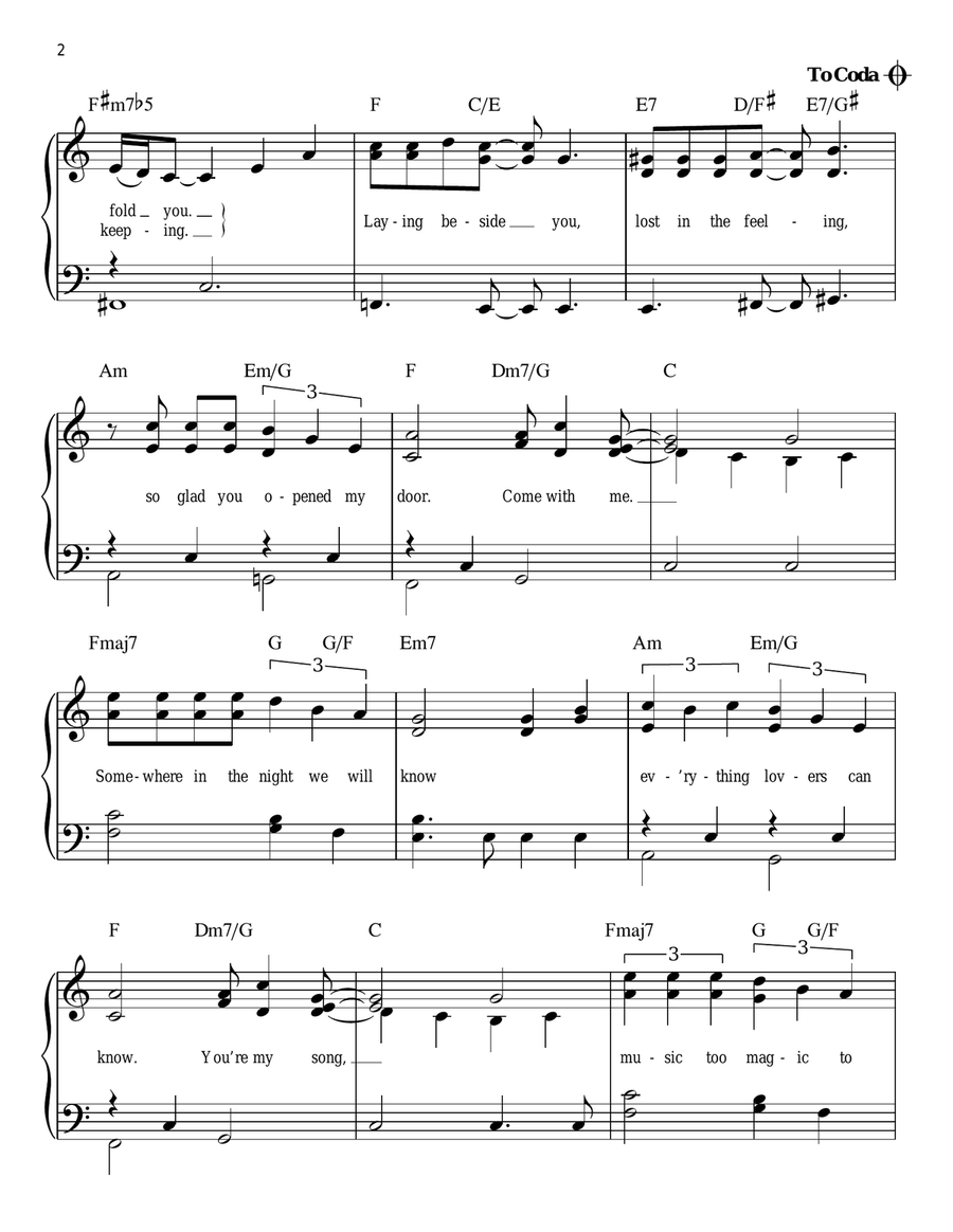 Somewhere In The Night Easy Piano scores gallery preview page 2