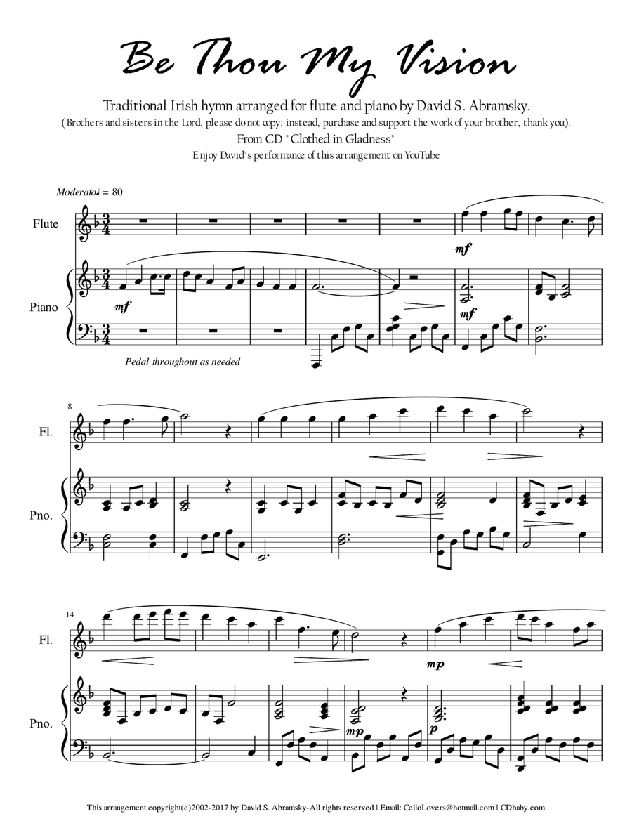 Be Thou My Vision (arr. for flute and piano) Flute Solo scores gallery preview page 1