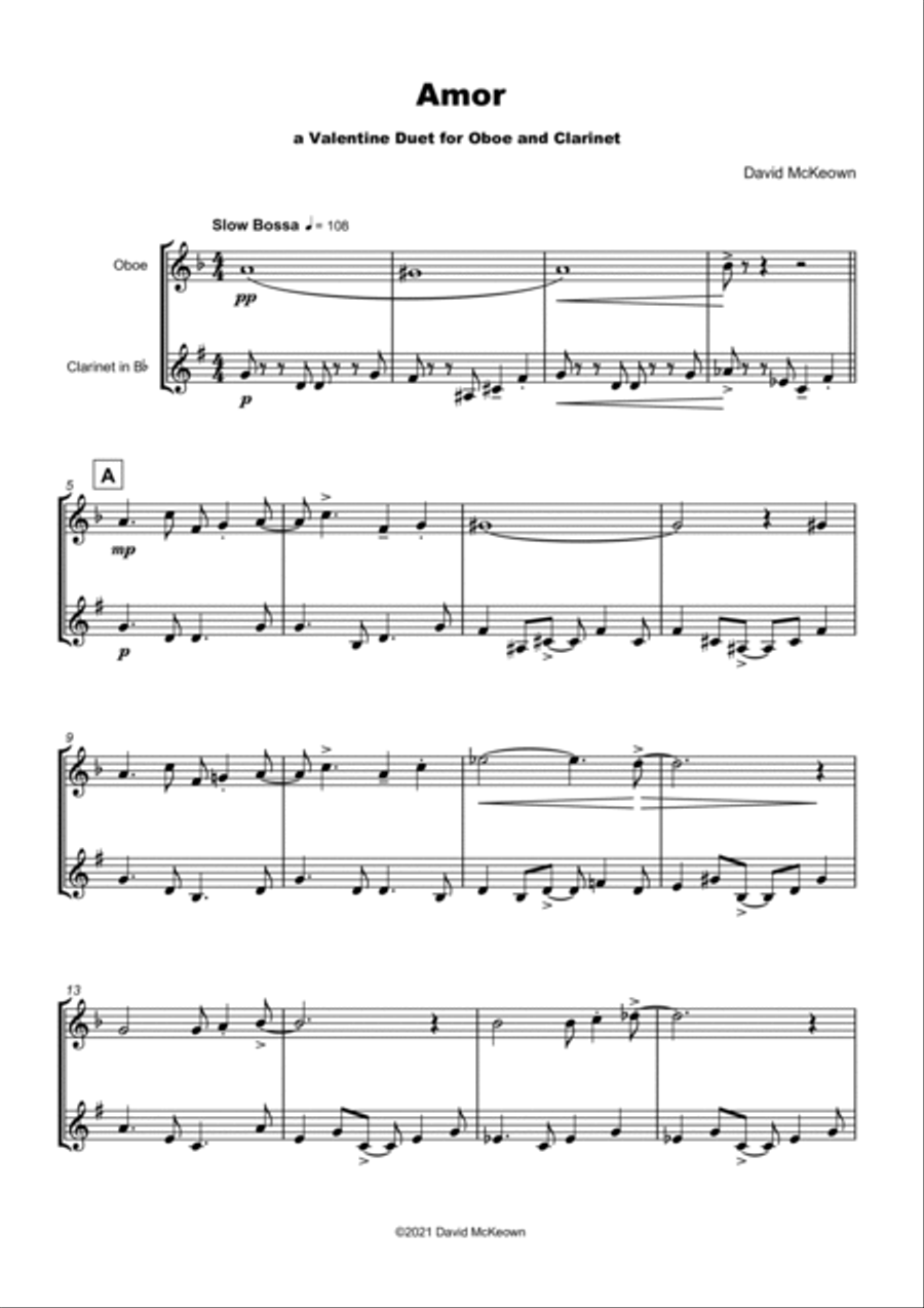 Amor, (Portuguese for Love), Oboe and Clarinet Duet Woodwind Duet scores gallery preview page 2