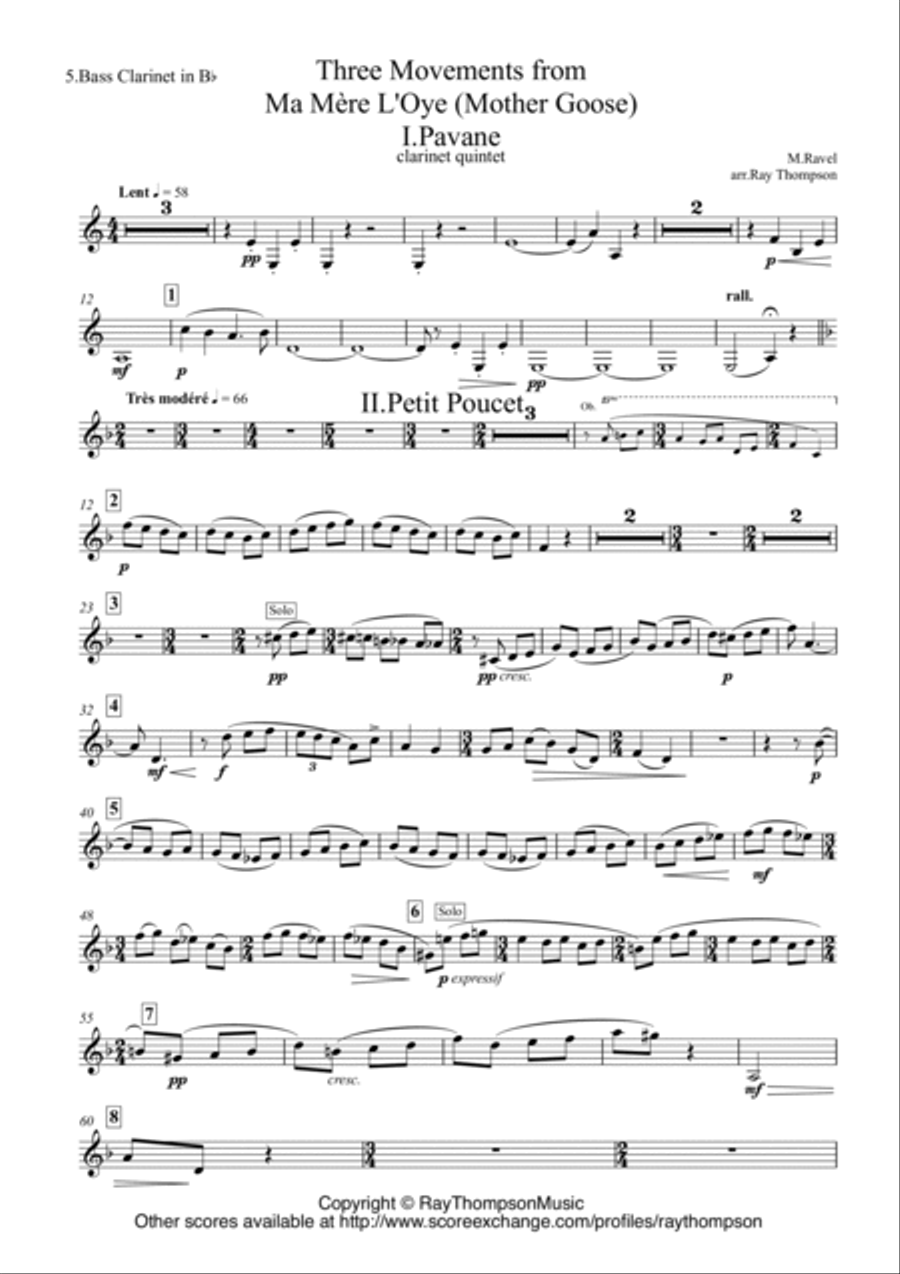 Ravel: Three Movements from Ma Mère L’Oye (Mother Goose) - clarinet quintet Clarinet Quintet scores gallery preview page 6