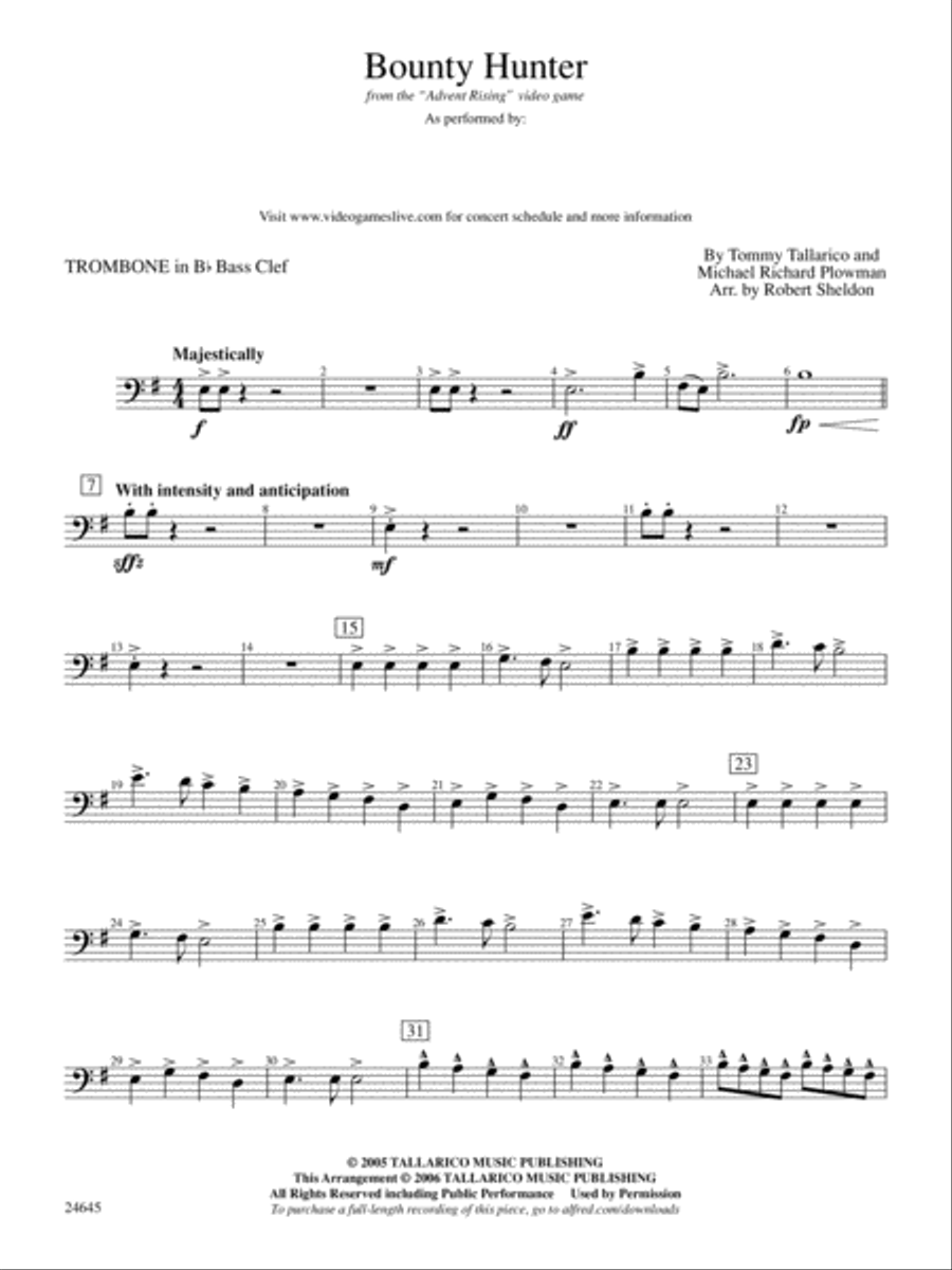 Bounty Hunter (from Advent Rising): (World Part) 1st B-flat Trombone B.C. Concert Band scores gallery preview page 1