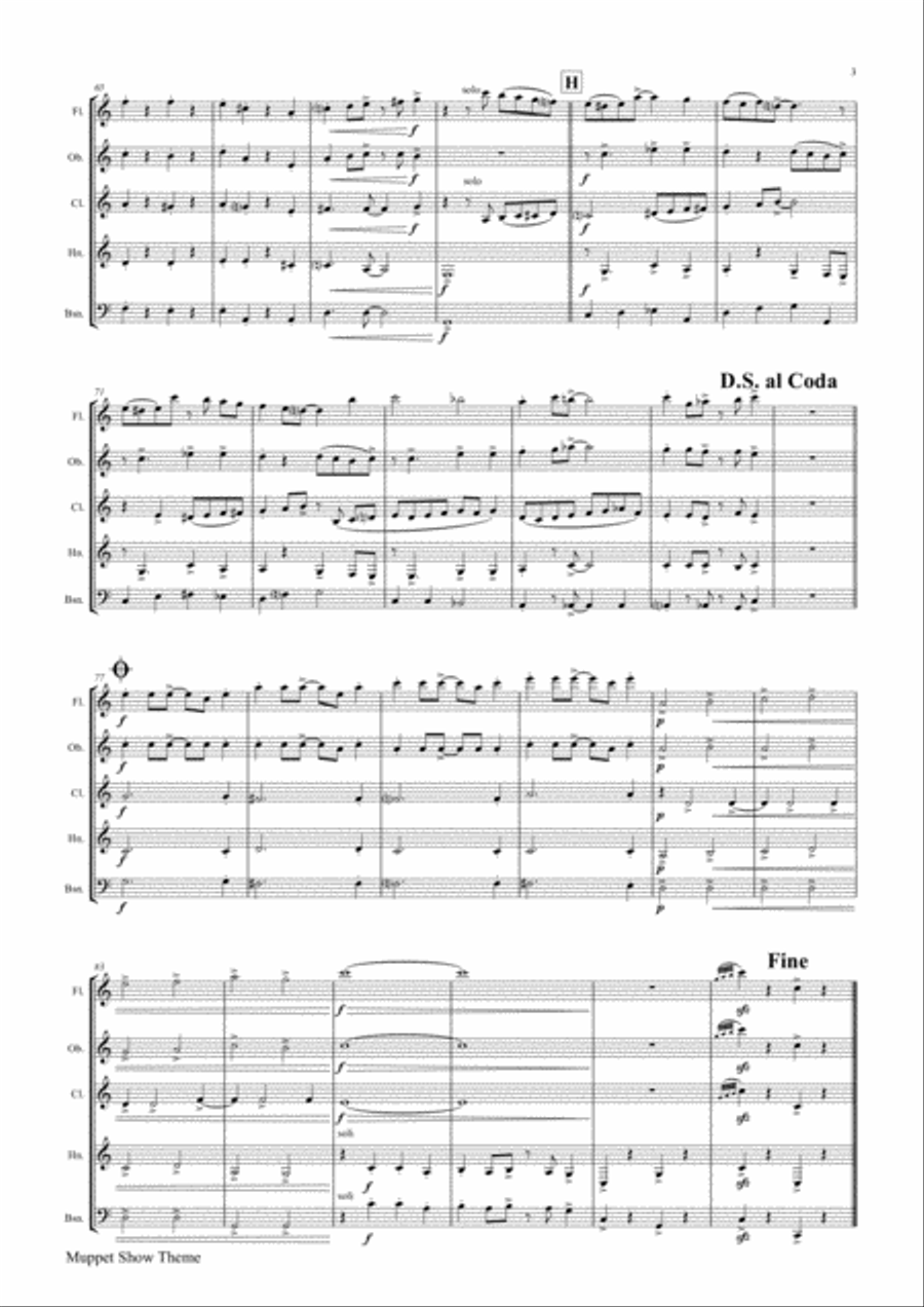 The Muppet Show Theme Woodwind Quintet scores gallery preview page 3