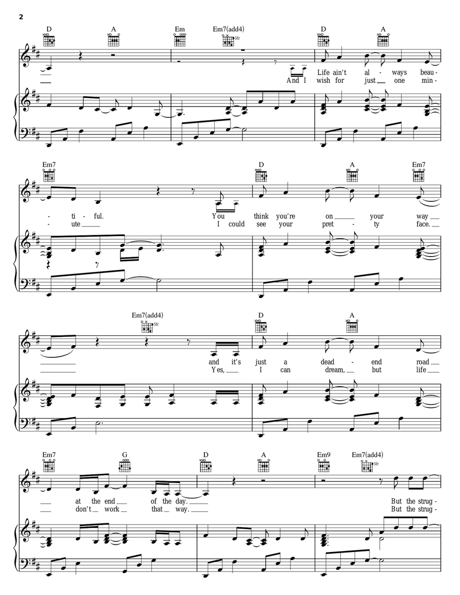 Life Ain't Always Beautiful Piano, Vocal, Guitar scores gallery preview page 2