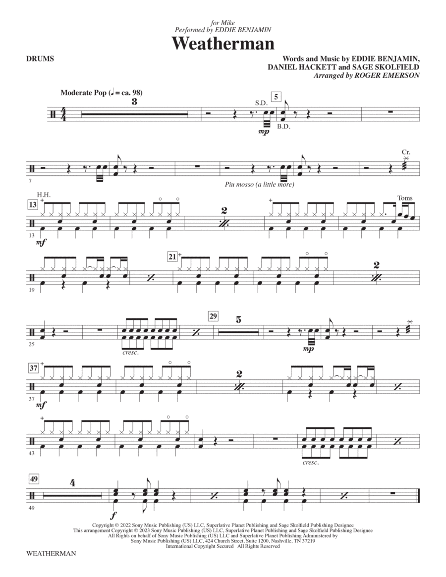 Weatherman (arr. Roger Emerson) - Drums Choir scores gallery preview page 1