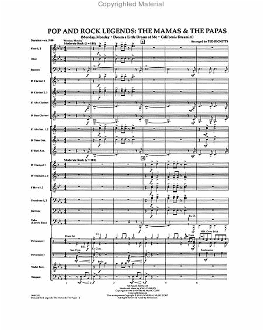 Pop and Rock Legends – The Mamas & the Papas Concert Band scores gallery preview page 2