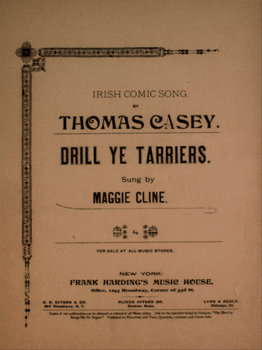 Irish Comic Song by Thomas Casey. Drill Ye Tarrier Voice scores gallery preview page 1