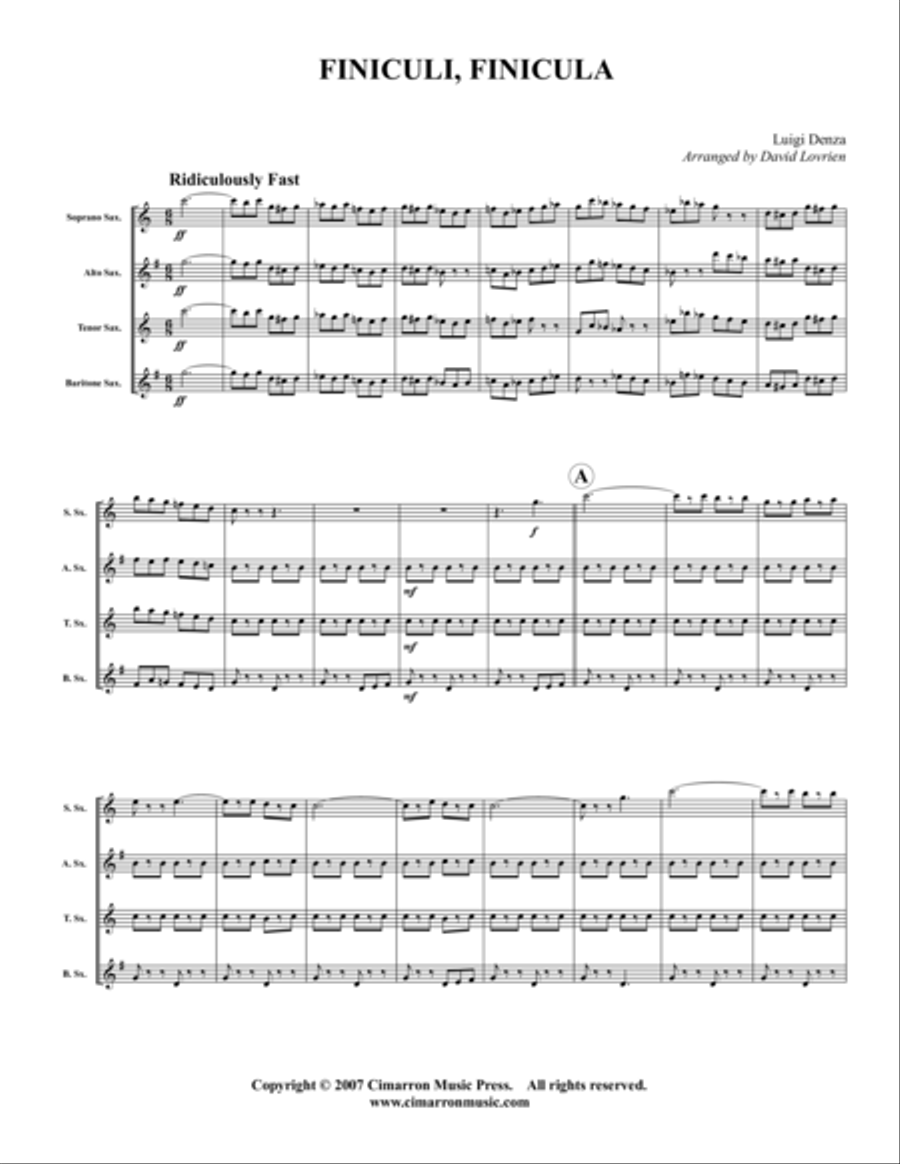 Finiculi, Finicula Saxophone Quartet scores gallery preview page 1