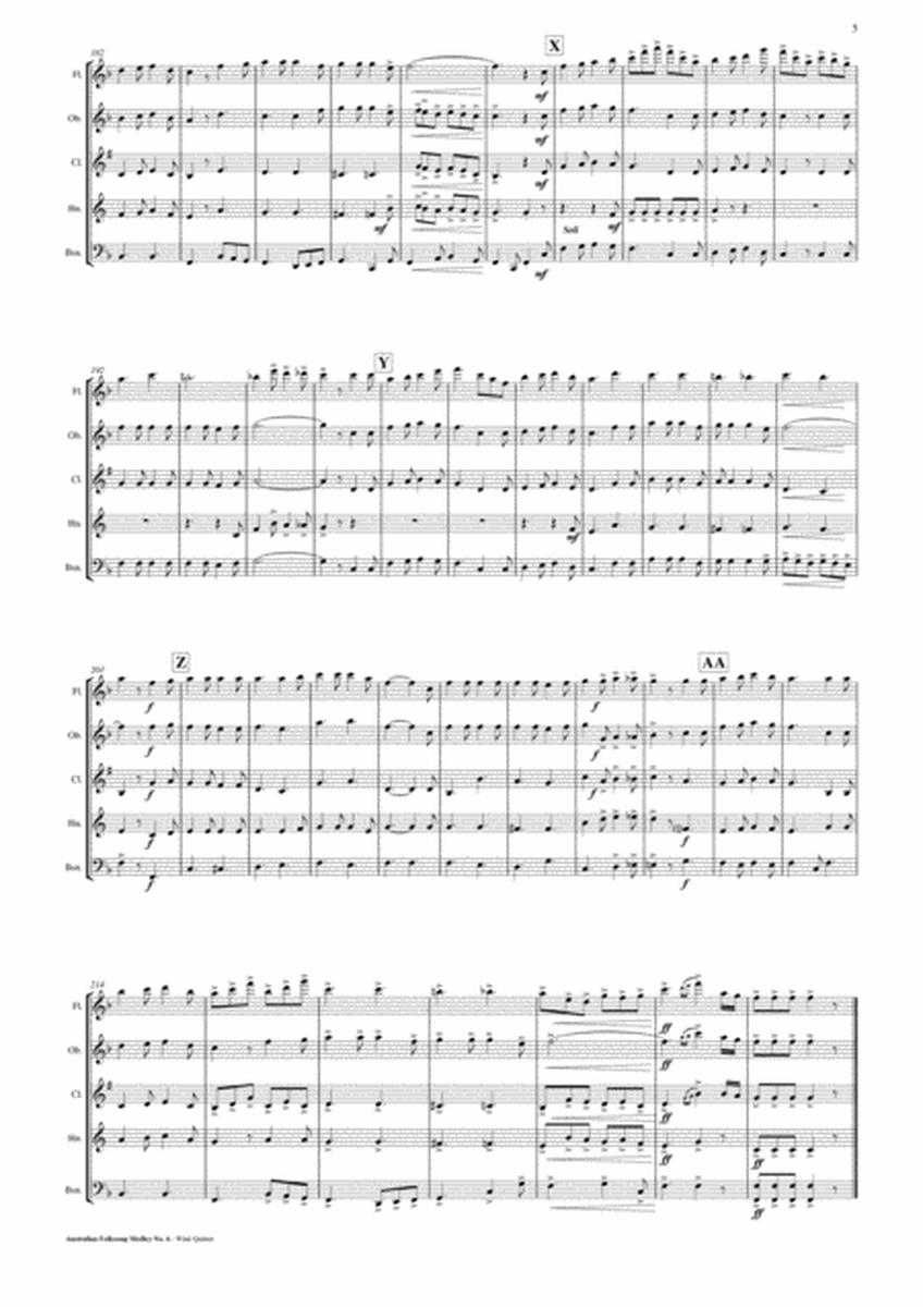 Australian Folksong Medley No. 6 - Wind Quintet Score and Parts PDF image number null