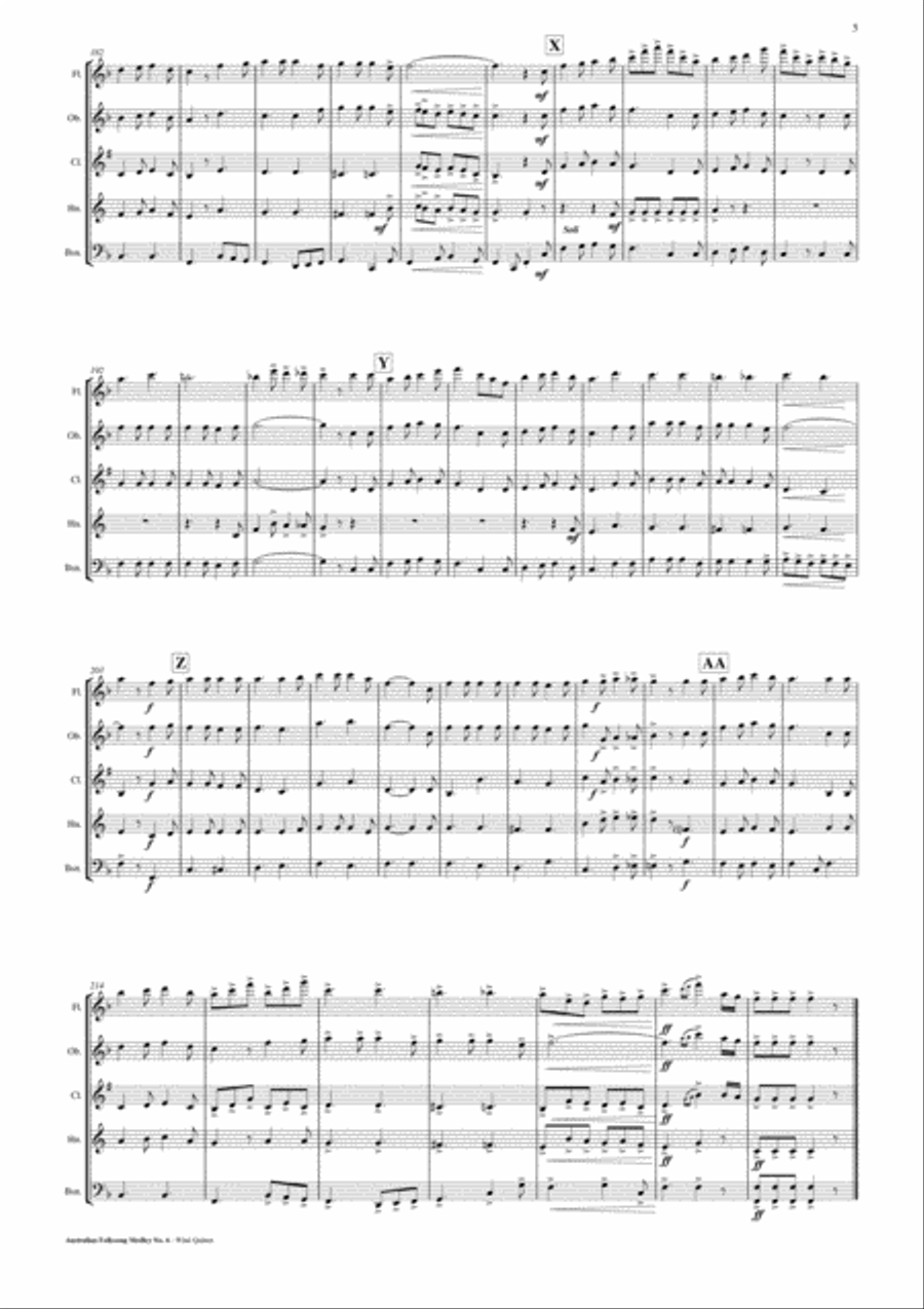 Australian Folksong Medley No. 6 - Wind Quintet Score and Parts PDF image number null