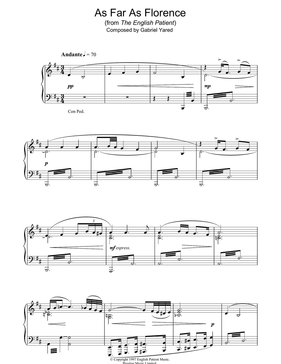 As Far As Florence (from The English Patient) Piano Solo scores gallery preview page 1