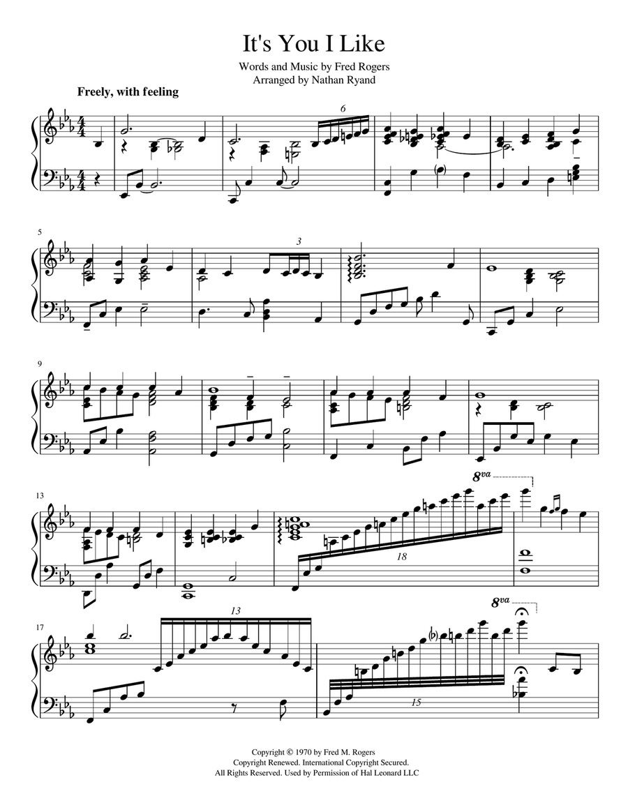 It's You I Like from MISTER ROGERS' NEIGHBORHOOD Piano Solo scores gallery preview page 1