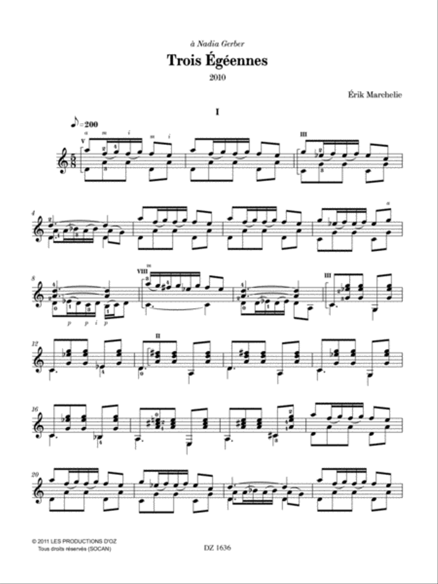 Trois Égéennes Classical Guitar scores gallery preview page 2