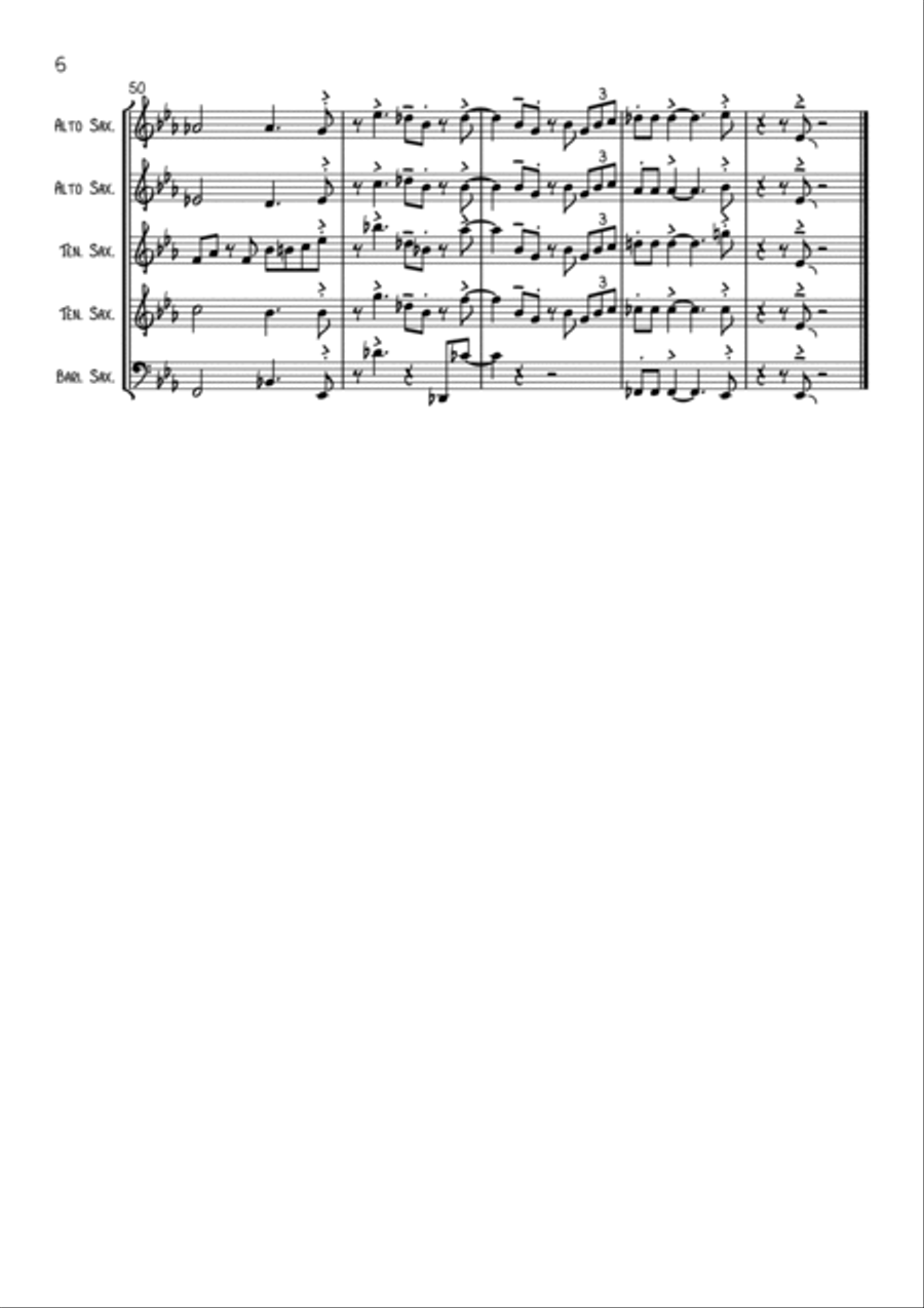 (everybody's Waitin' For) The Man With The Bag Saxophone Quintet scores gallery preview page 6