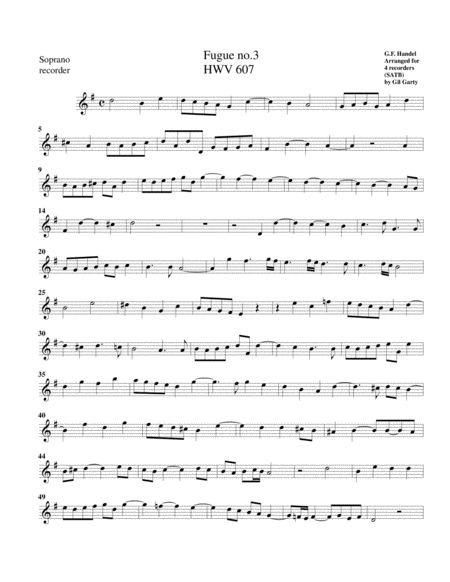 Fugue no.3, HWV 607 (arrangement for 4 recorders)