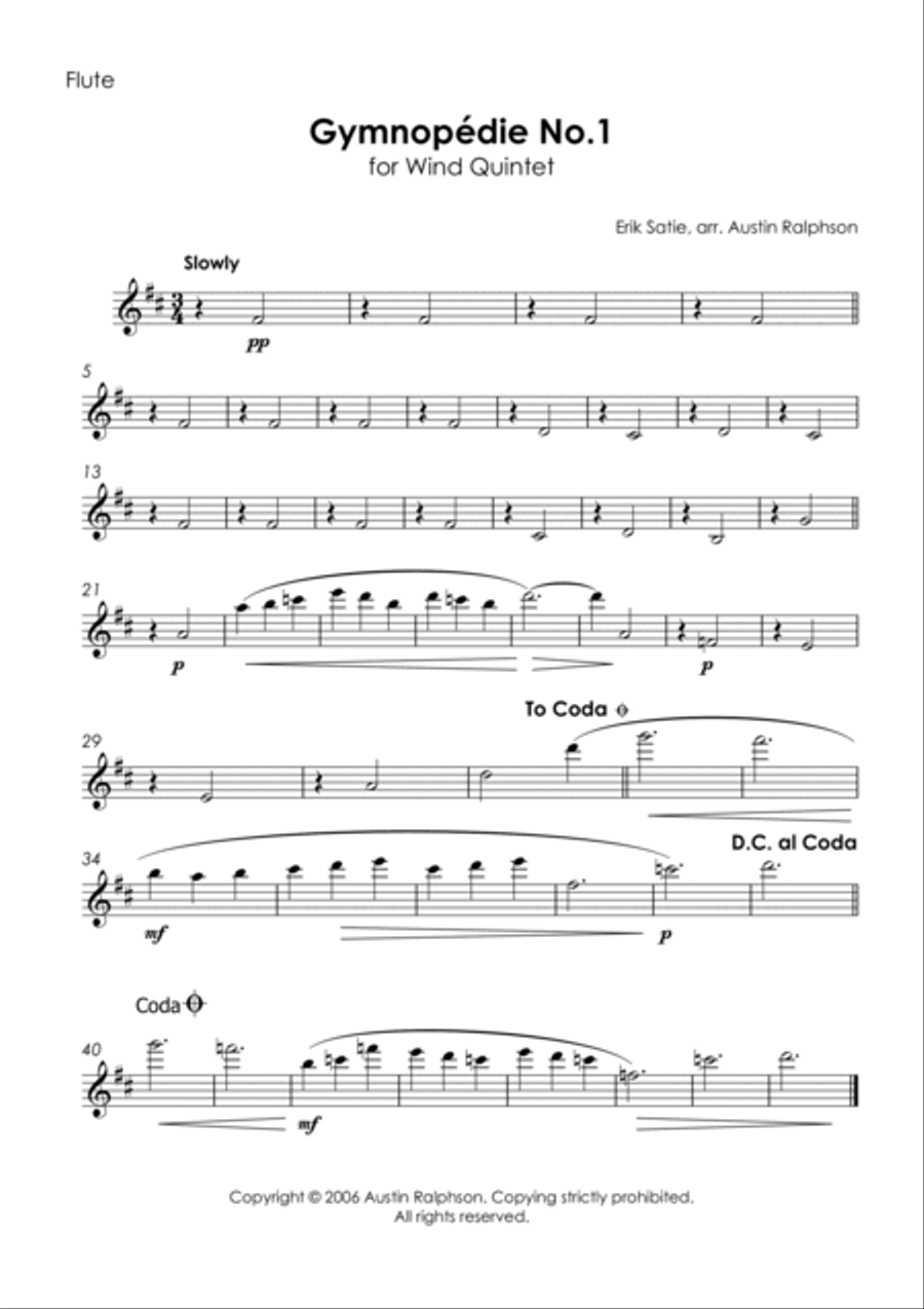 Gymnopedie No.1 - wind quintet Woodwind Quintet scores gallery preview page 3