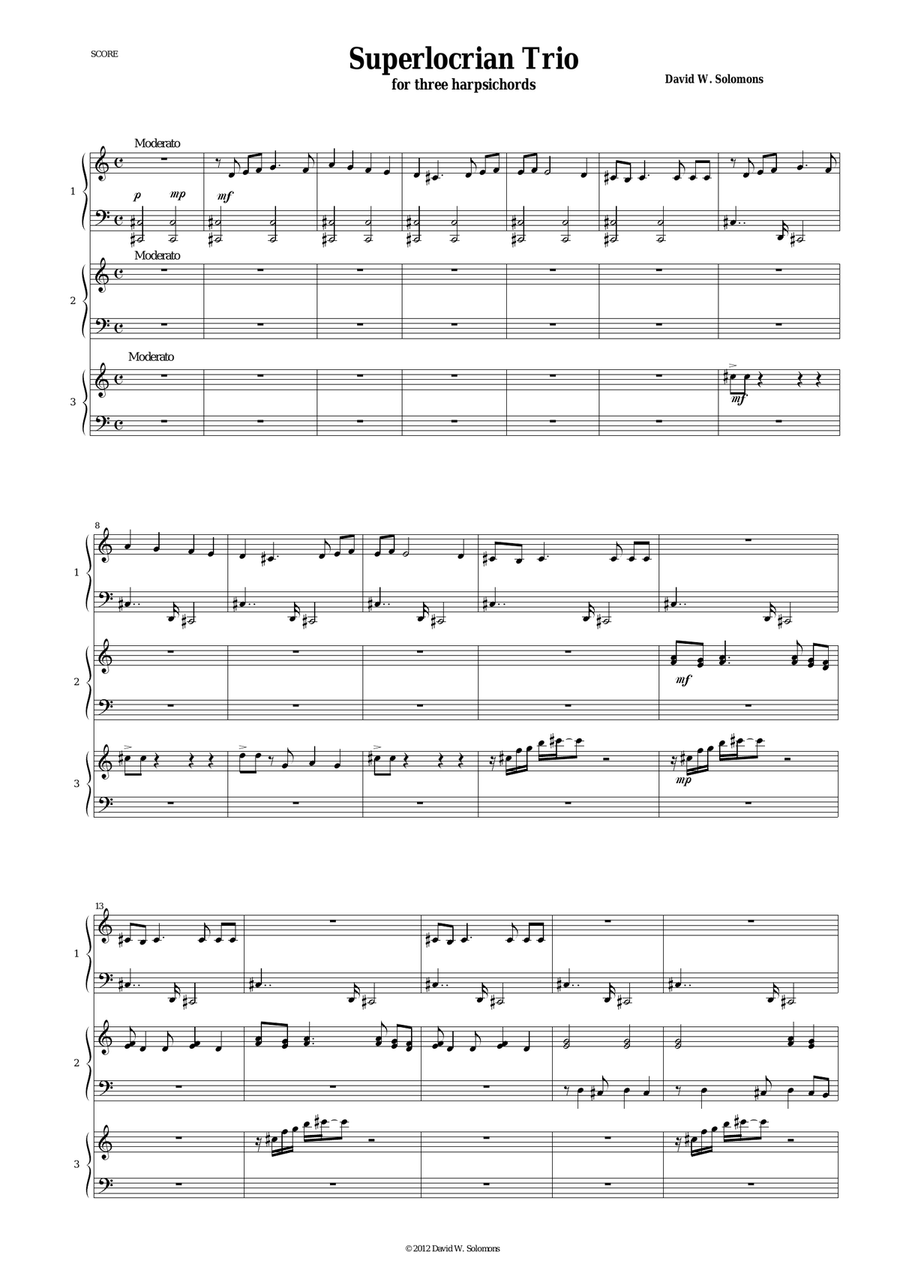 Superlocrian Trio for three harpsichords Harpsichord scores gallery preview page 1