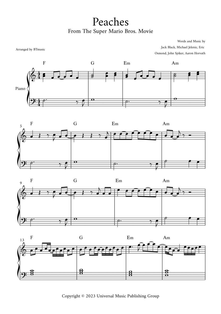 Peaches Easy Piano scores gallery preview page 1
