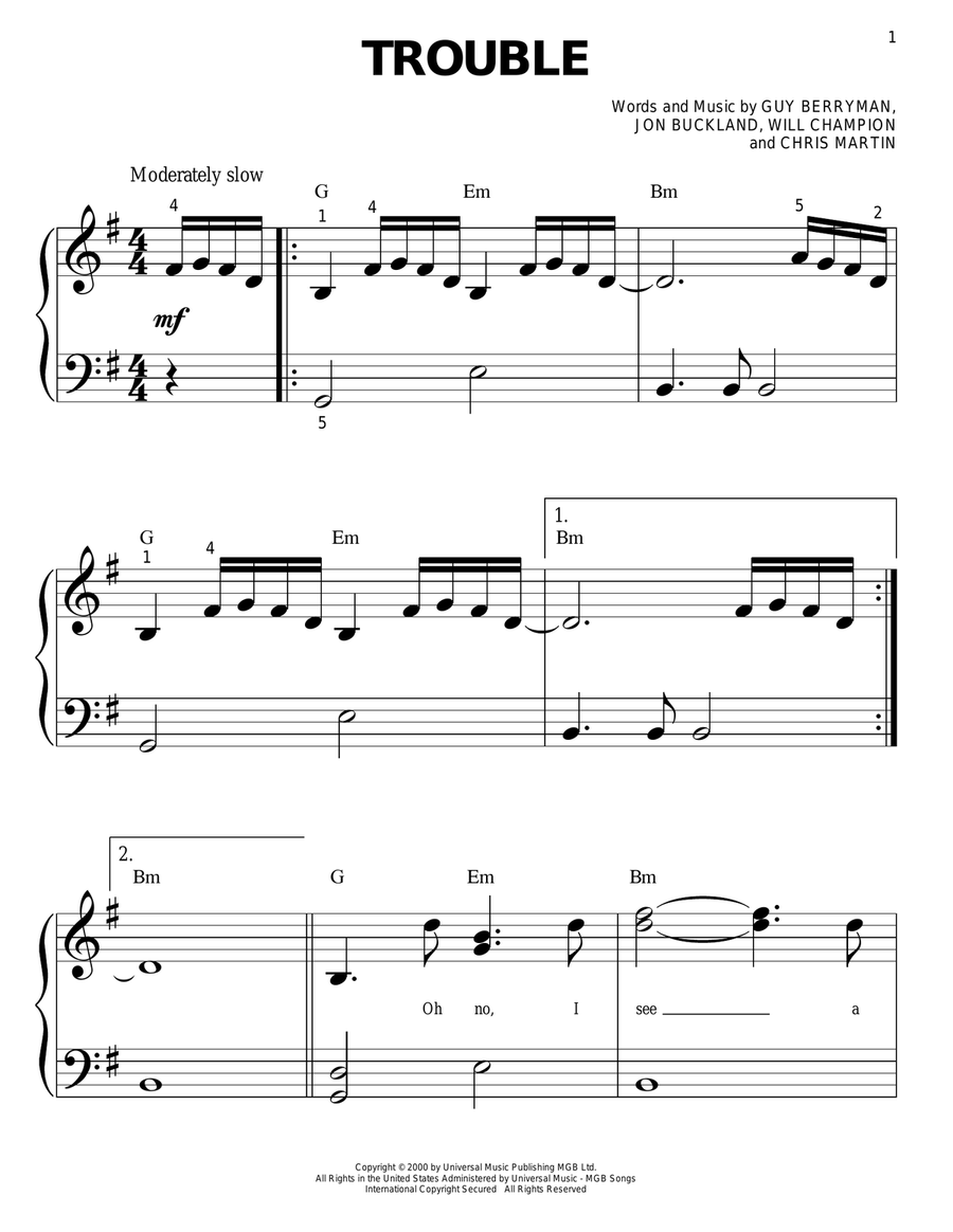 Trouble Easy Piano scores gallery preview page 1