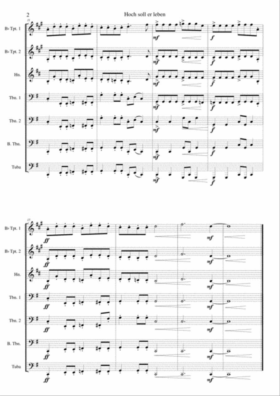 Hoch soll er leben (Long may he prosper) for brass septet Brass Ensemble scores gallery preview page 2