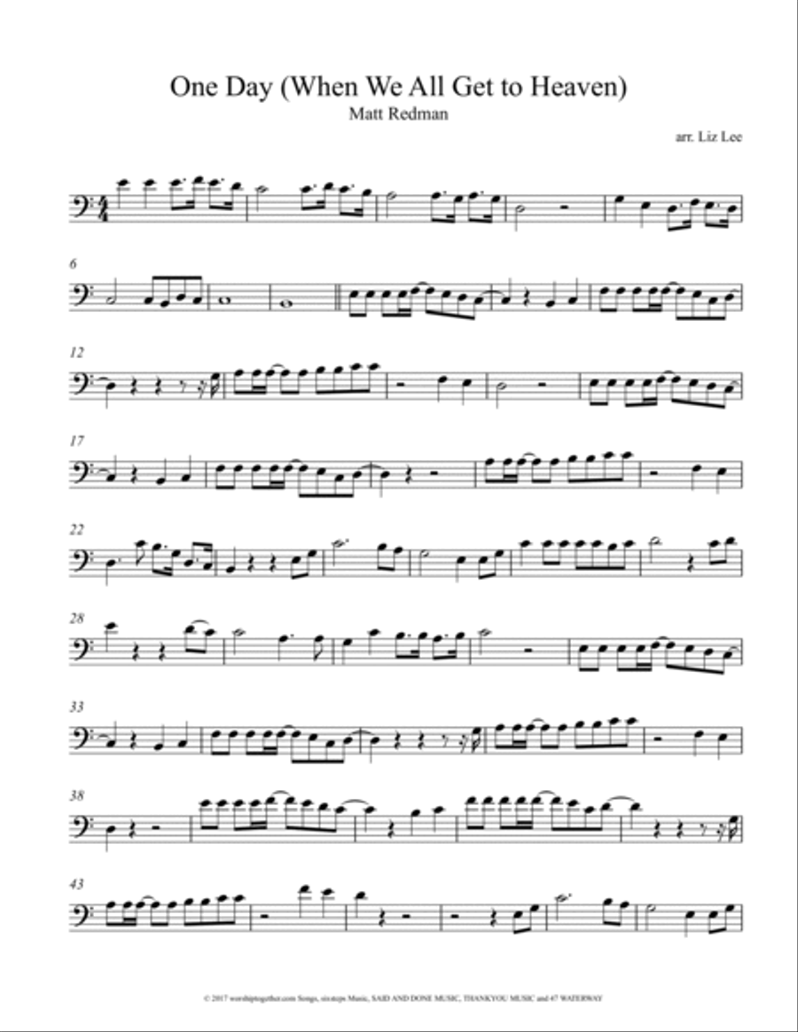 One Day (when We All Get To Heaven) Cello Solo scores gallery preview page 2
