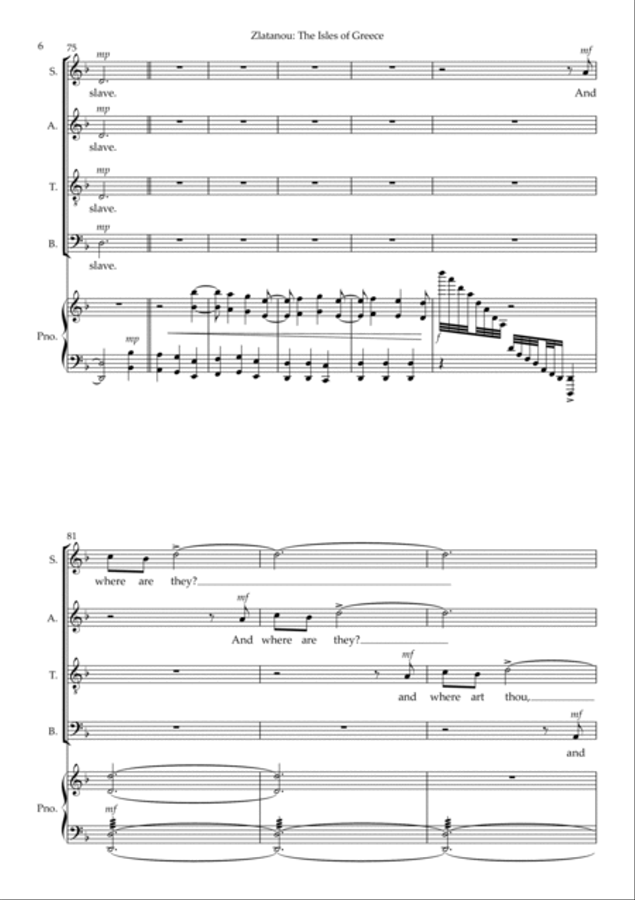 THE ISLES OF GREECE, for SATB choir and piano 4-Part scores gallery preview page 6