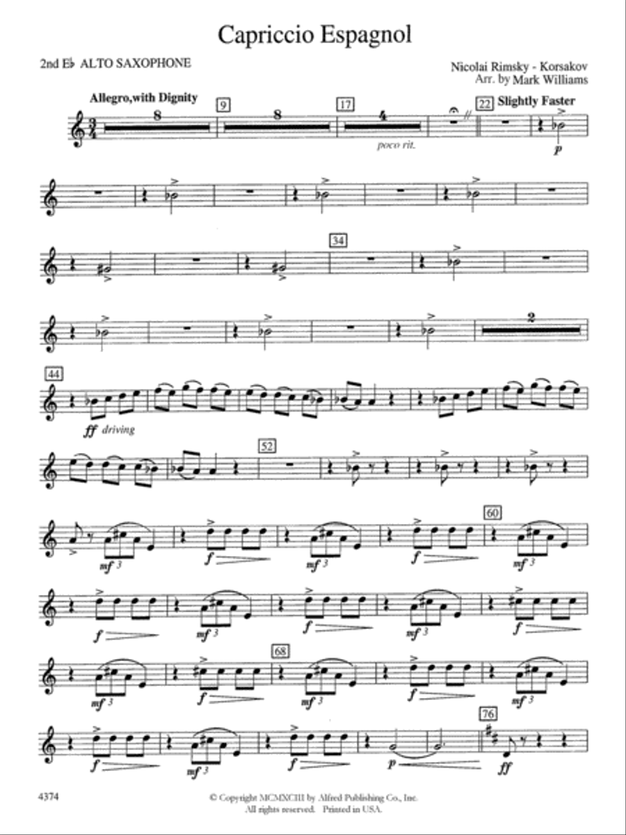Capriccio Espagnol: 2nd E-flat Alto Saxophone Concert Band scores gallery preview page 1