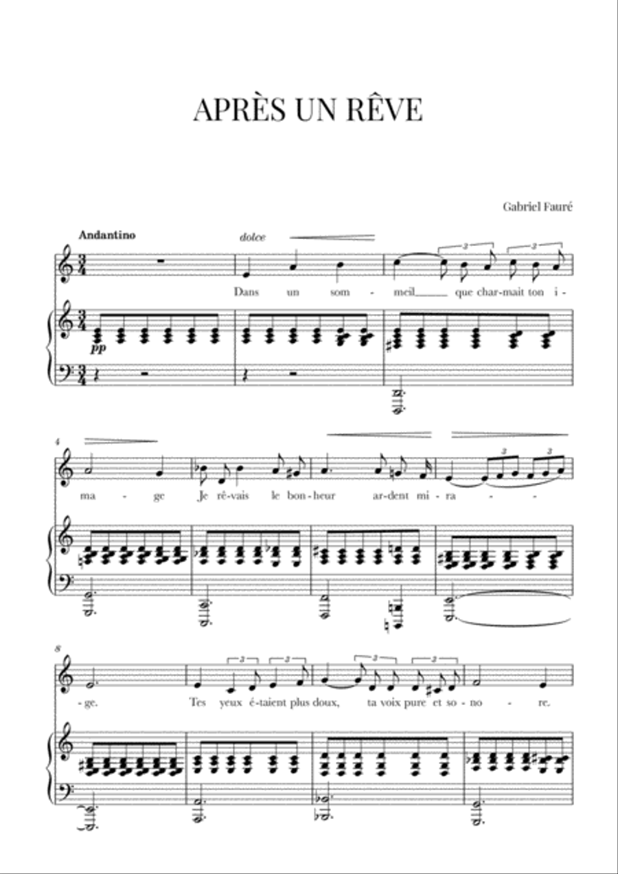 Fauré - Après un Rêve (A minor) Voice scores gallery preview page 1