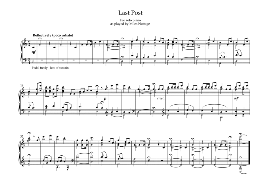 Last Post (as performed by Miles Nottage) Piano Solo scores gallery preview page 1