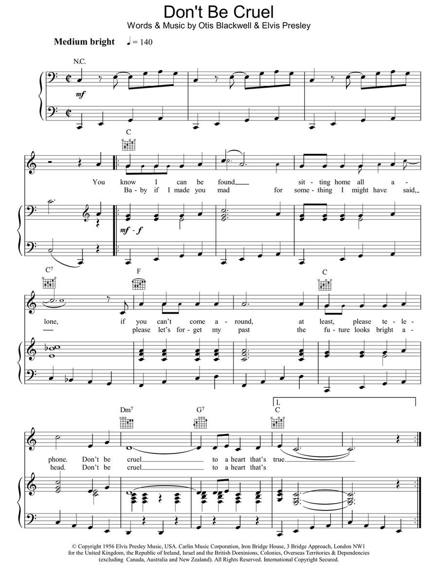 Don't Be Cruel (To A Heart That's True) Piano, Vocal, Guitar scores gallery preview page 1