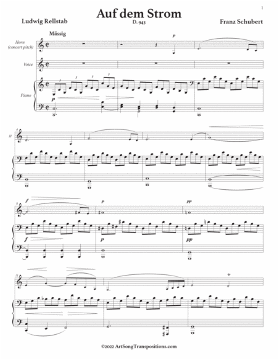 SCHUBERT: Auf dem Strom, D. 943 (transposed to C major) Voice scores gallery preview page 2