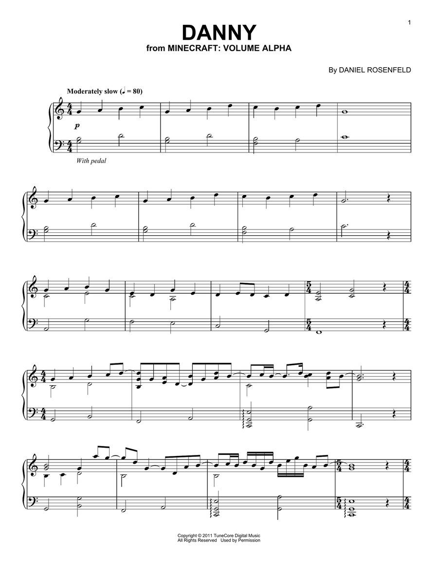 Danny (from Minecraft) Piano Solo scores gallery preview page 1