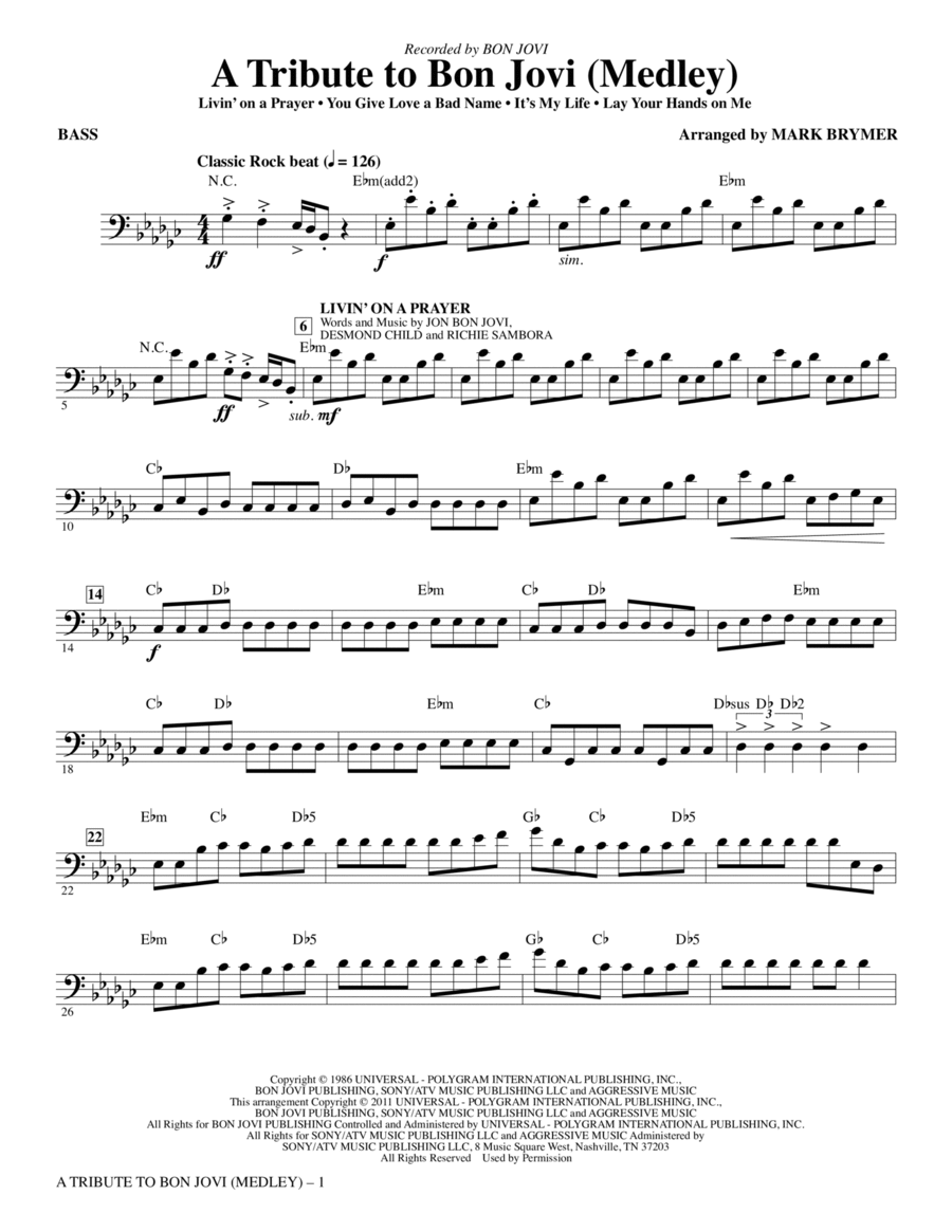 A Tribute To Bon Jovi (Medley) - Bass Choir scores gallery preview page 1