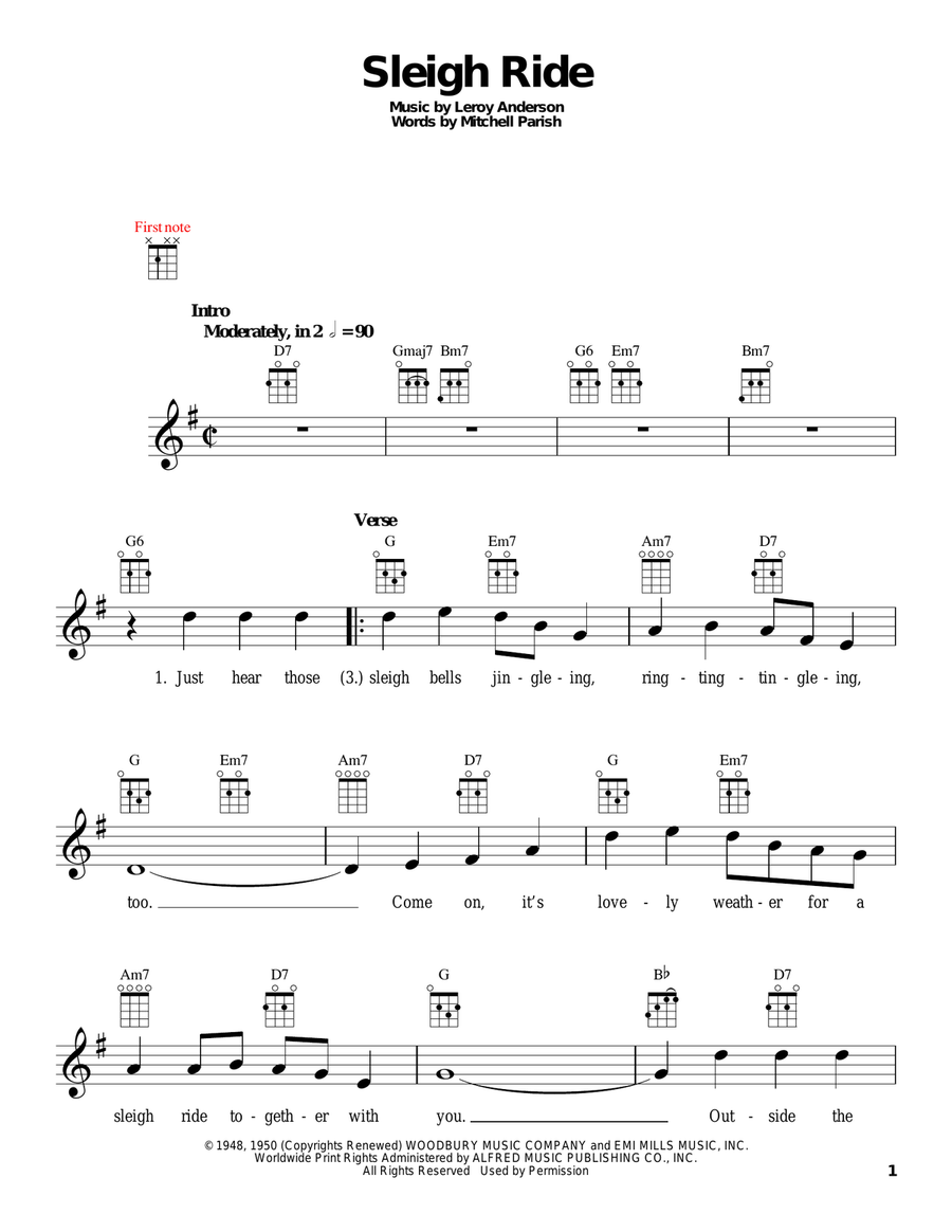 Sleigh Ride Sleigh Ride Ukulele scores gallery preview page 1