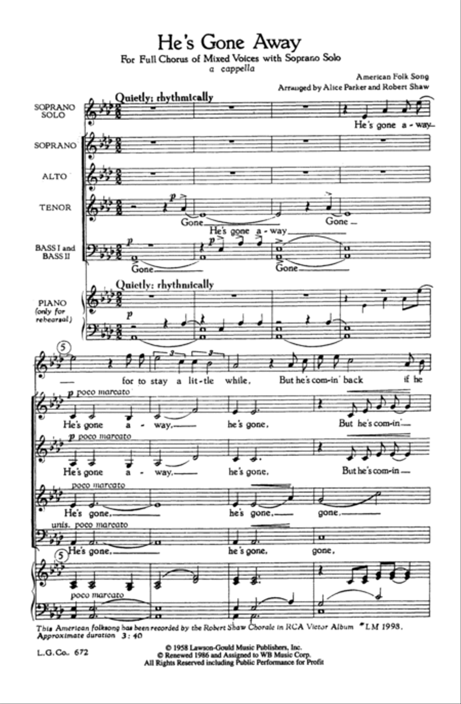 He's Gone Away He's Gone Away 4-Part scores gallery preview page 9