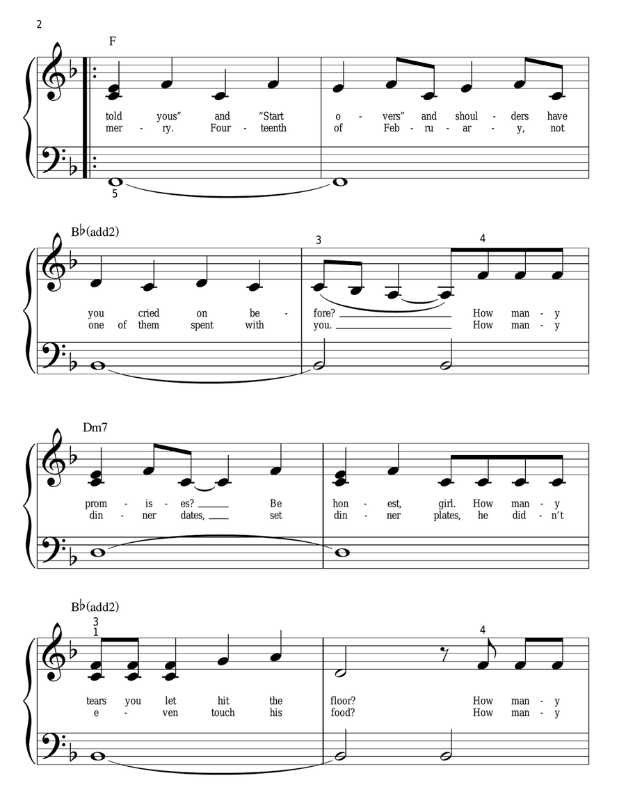 One Less Lonely Girl Easy Piano scores gallery preview page 2