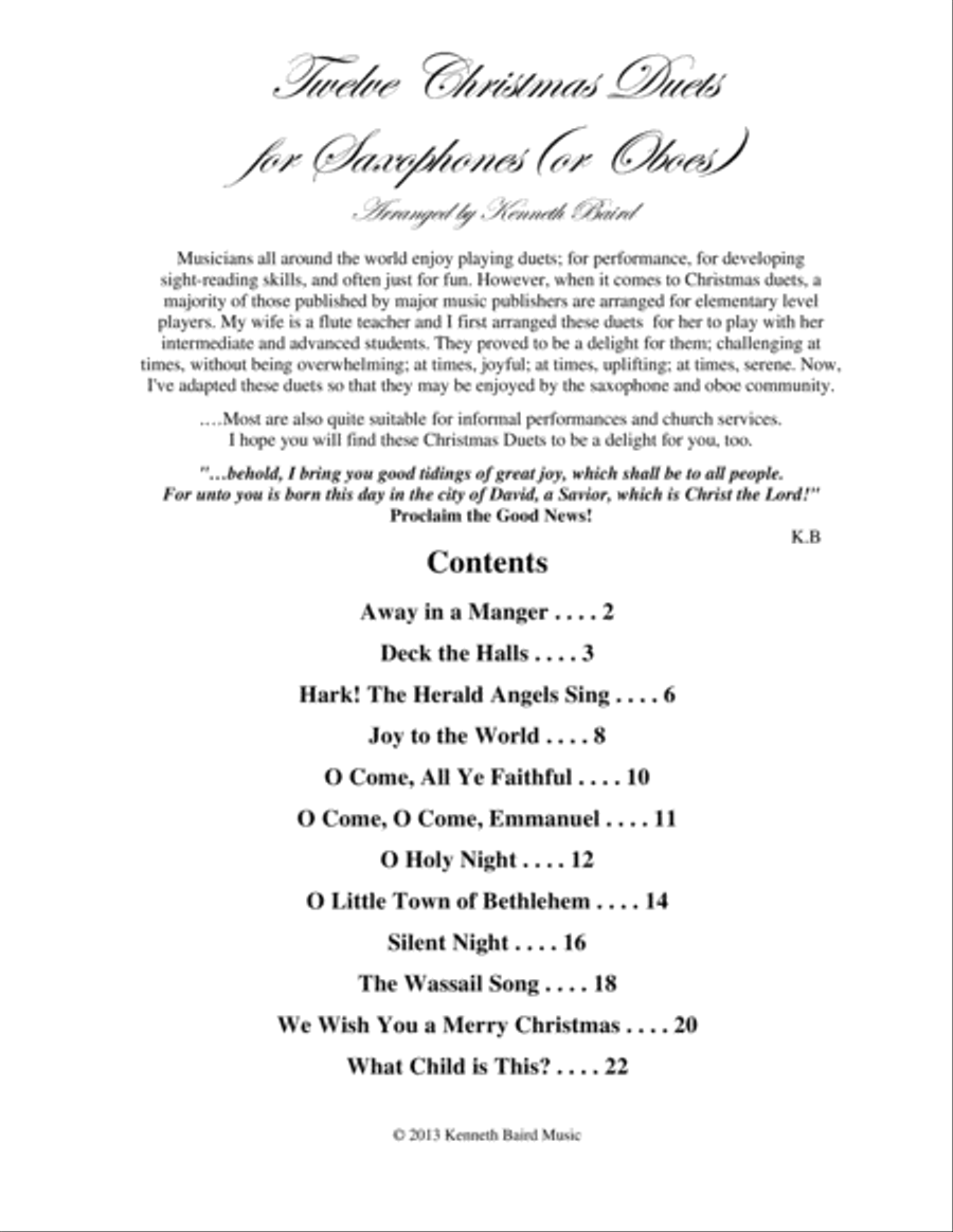 12 Christmas Duets for Saxophones (or Oboes) Woodwind Duet scores gallery preview page 2