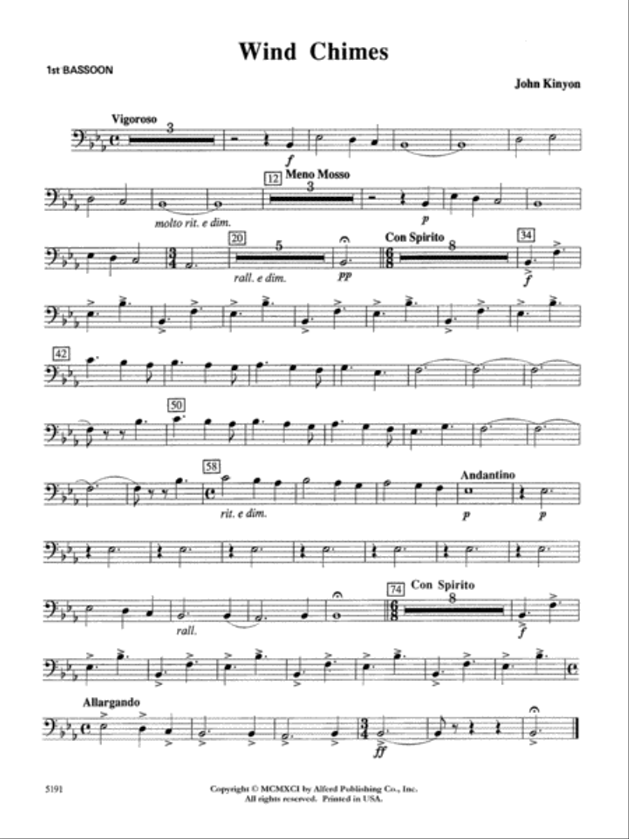 Wind Chimes: Bassoon Concert Band scores gallery preview page 1