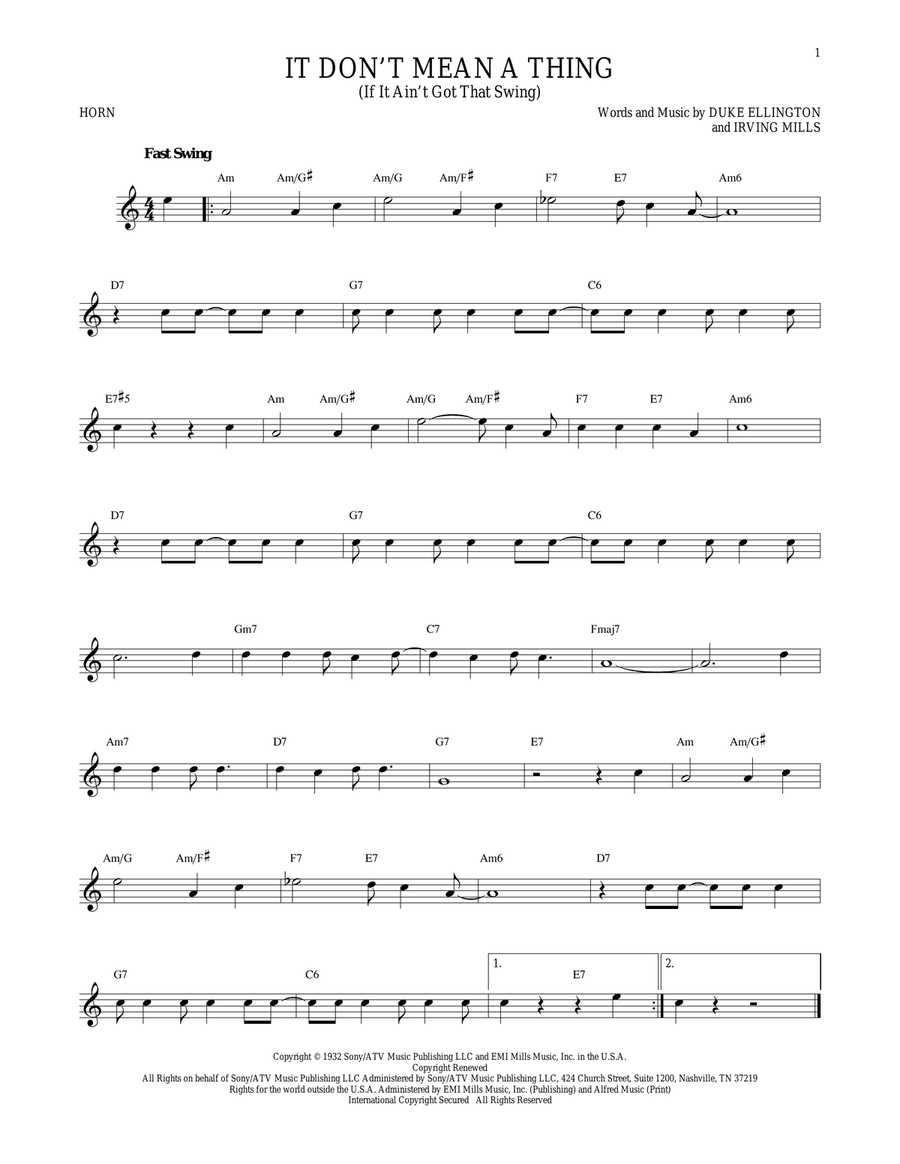 It Don't Mean A Thing (If It Ain't Got That Swing) Horn Solo scores gallery preview page 1