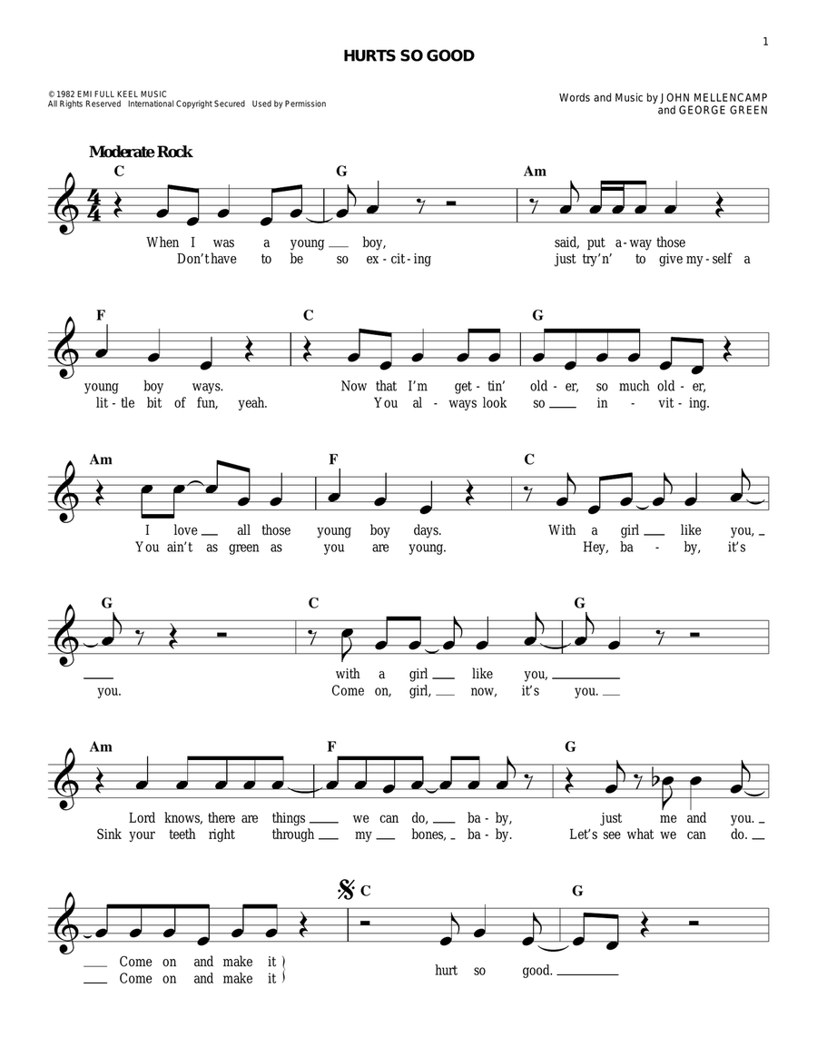 Hurts So Good Piano scores gallery preview page 1
