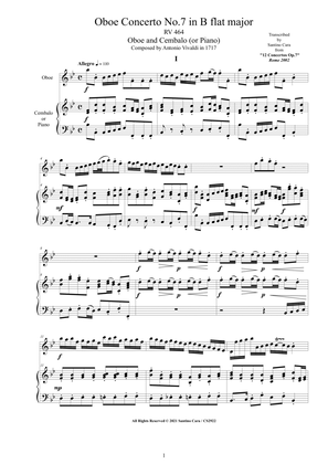 Vivaldi - Oboe Concerto No.7 in B flat RV 464 Op.7 for Oboe and Cembalo or Piano