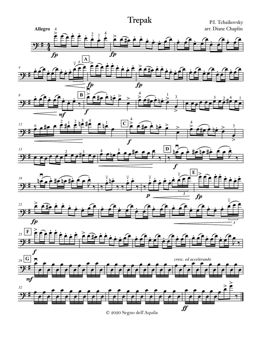 Trepak from The Nutcracker - Cello and Piano Piano Accompaniment scores gallery preview page 1